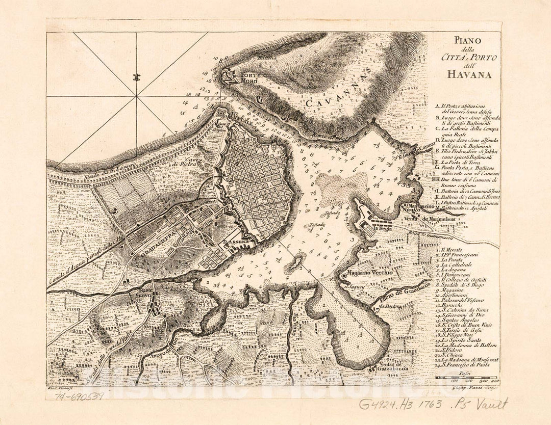 Historic 1763 Map - Piano Della cittÃ  e Porto dell' Havana.