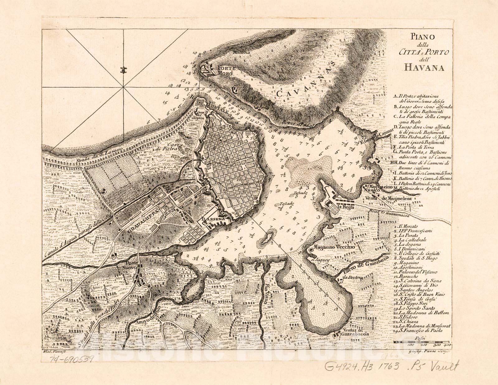 Historic 1763 Map - Piano Della cittÃ  e Porto dell' Havana.