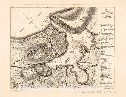 Historic 1763 Map - Piano Della cittÃ  e Porto dell' Havana.