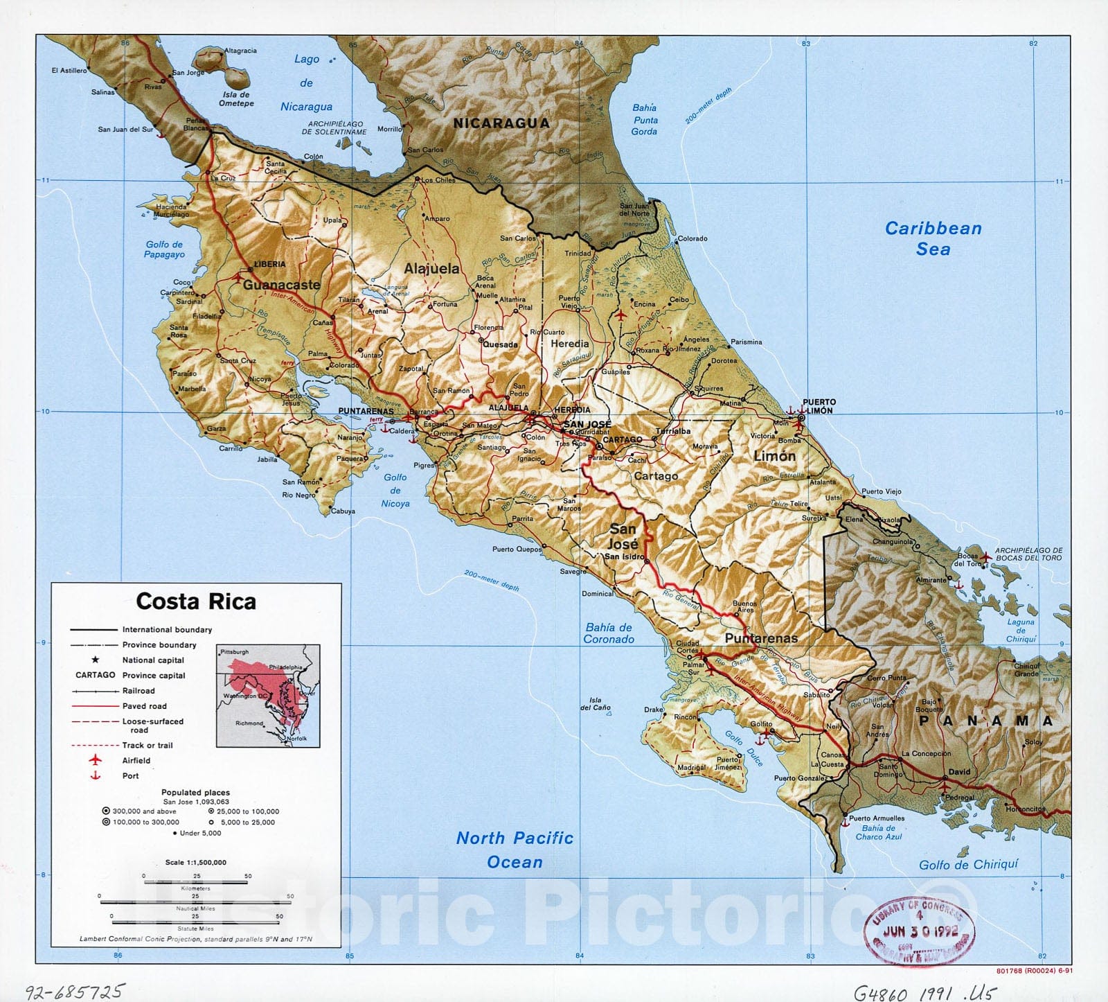 Historic 1991 Map - Costa Rica.