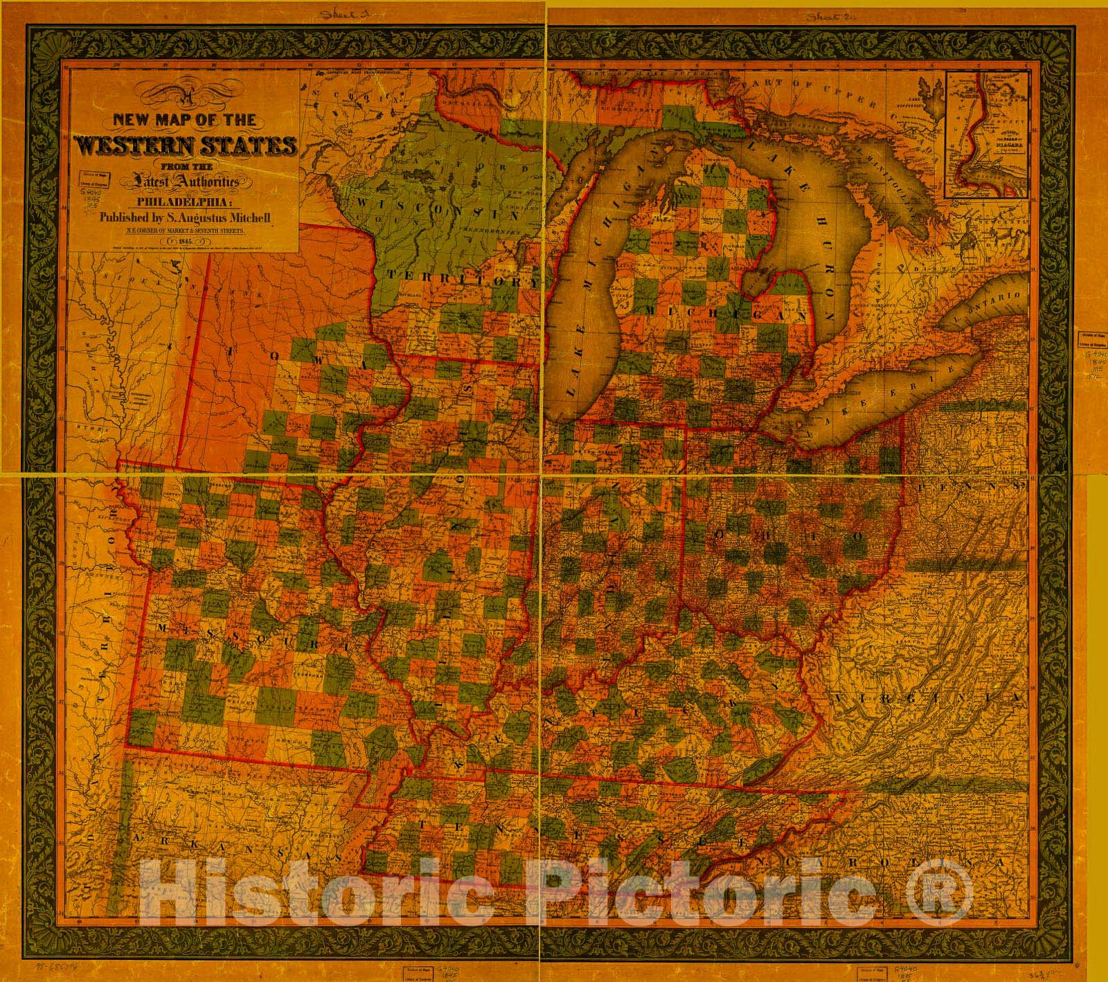 Historic 1845 Map - A New map of The Western States.
