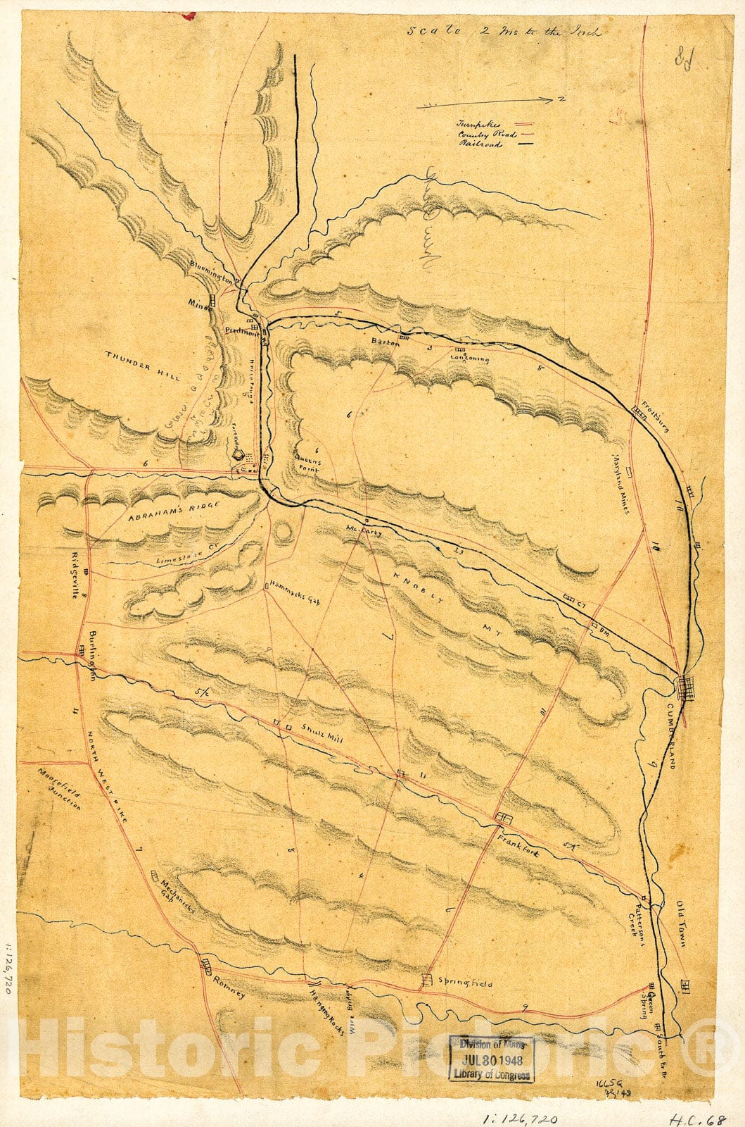 Historic 1861 Map - Map of portions of Hampshire and Mineral Counties, W. Va, and Garrett County, Md.