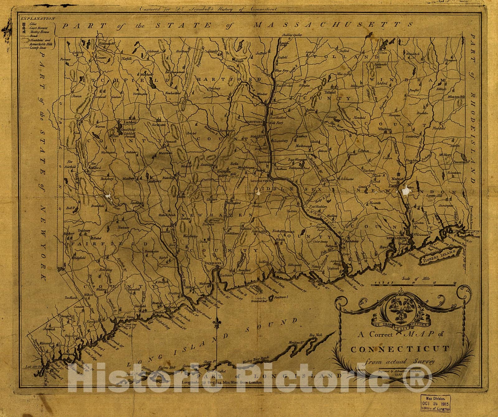 Historic 1797 Map - A Correct map of Connecticut from Actual Survey.