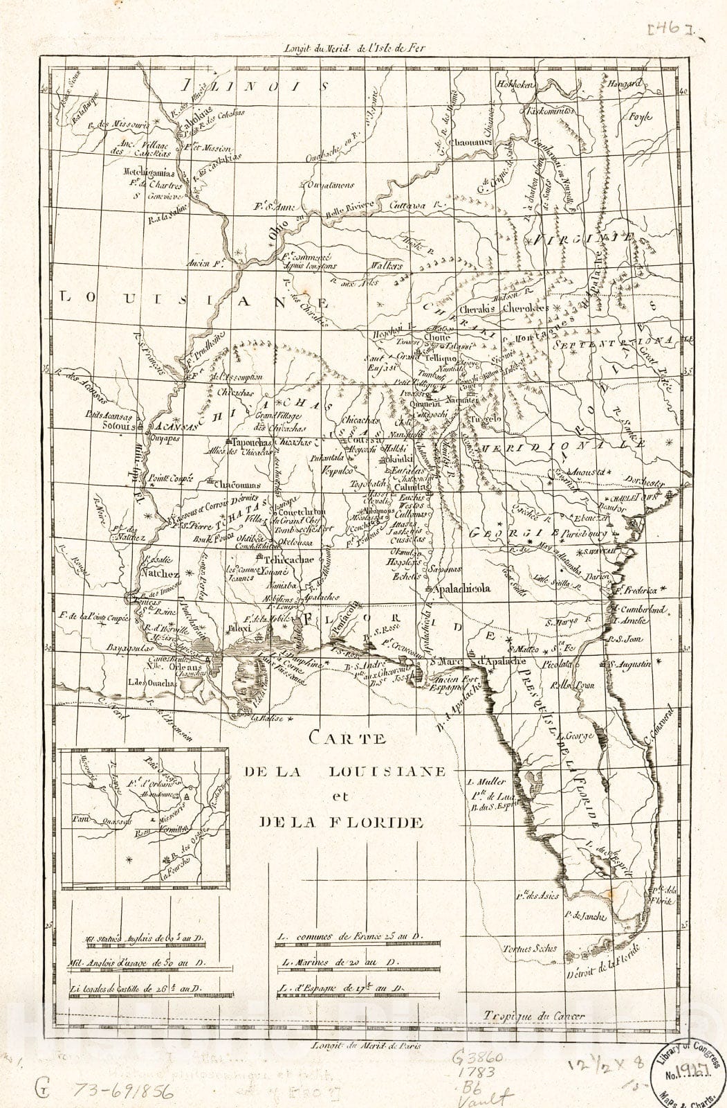 Historic 1783 Map - Carte de la Louisiane et de la Floride.