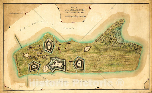 Historic 1760 Map - Plan of The Isle aux Noix, in The River Richelieu, and Province of Canada.