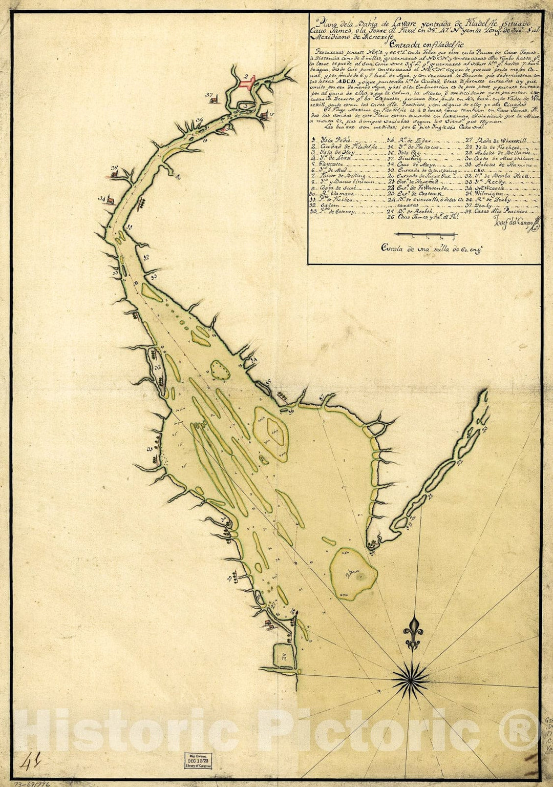 Historic 1780 Map - Plano de la Bahia de la Ware y entrada de Filadelfie