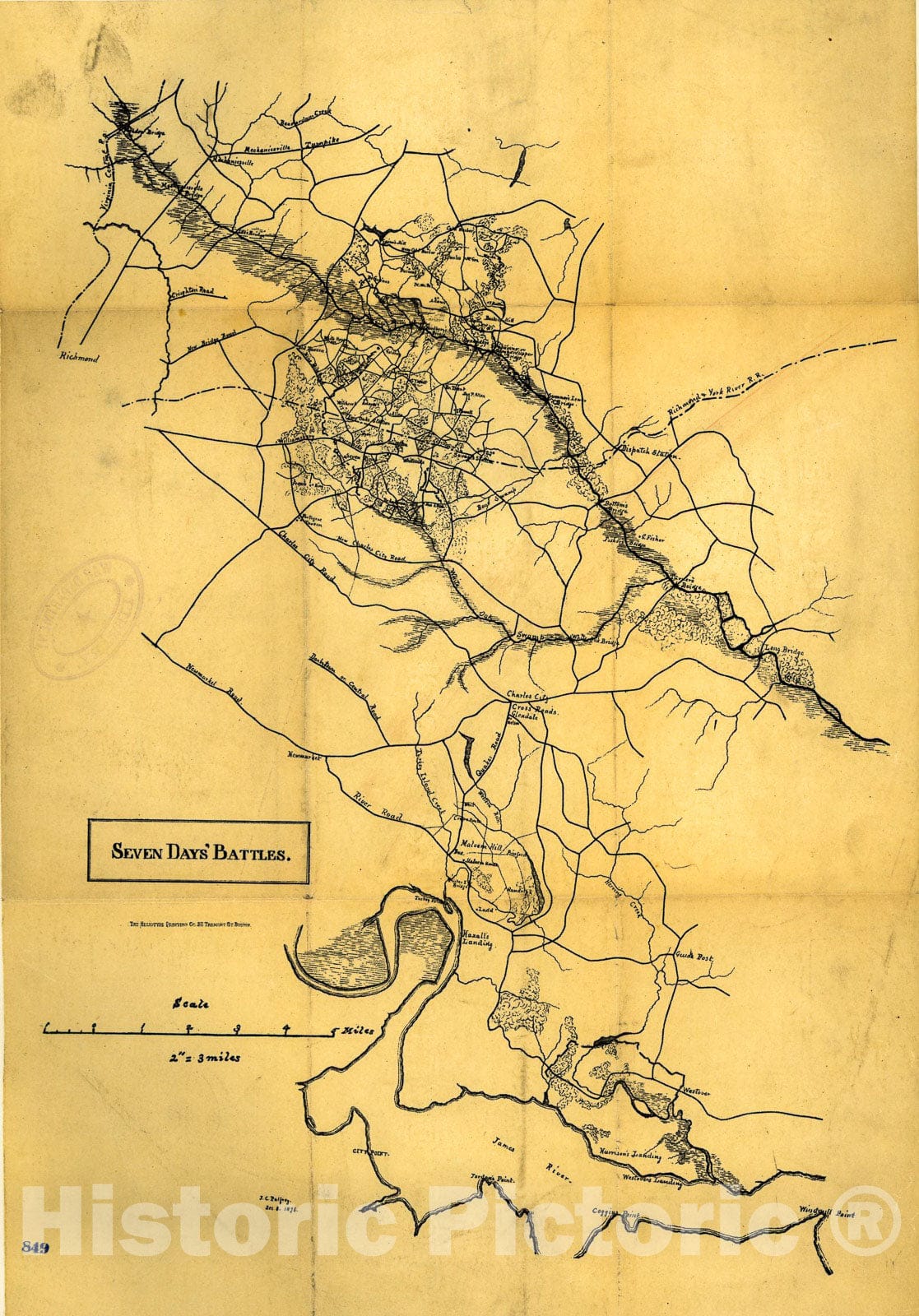Historic 1876 Map - Seven Days' Battles