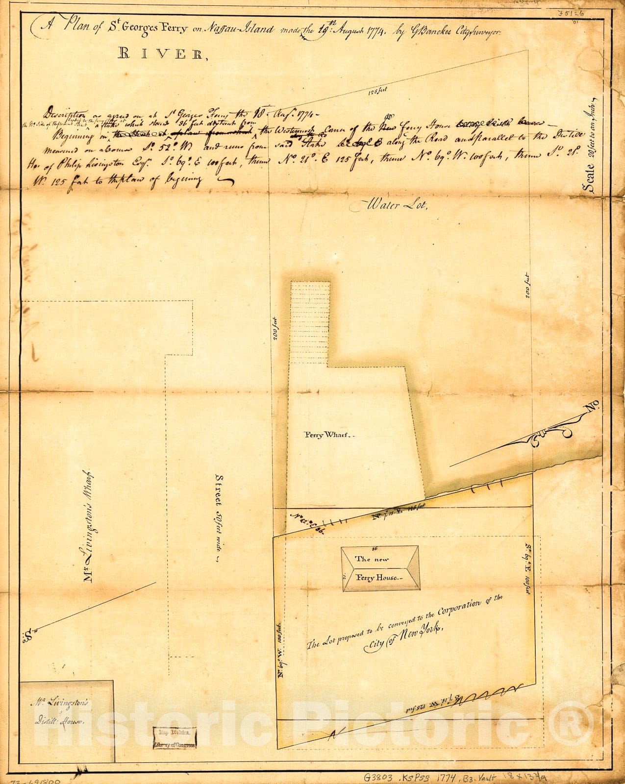 Historic 1774 Map - A Plan of St. Georges Ferry on Nassau-Island Made The 10th August 1774,