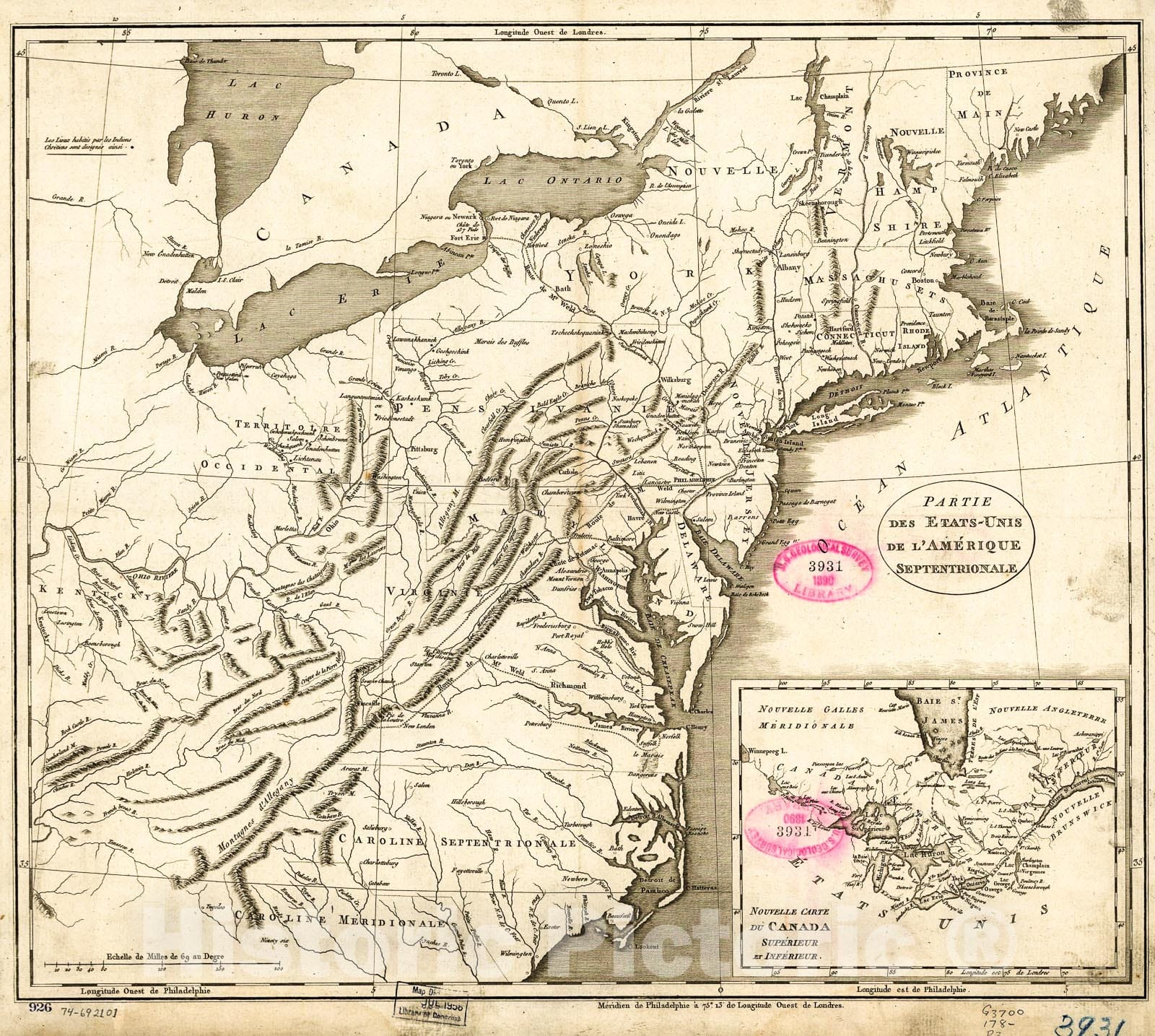 Historic 1780 Map - Partie des Ã‰tats-UNIS de l'AmÃ©rique septentrionale.