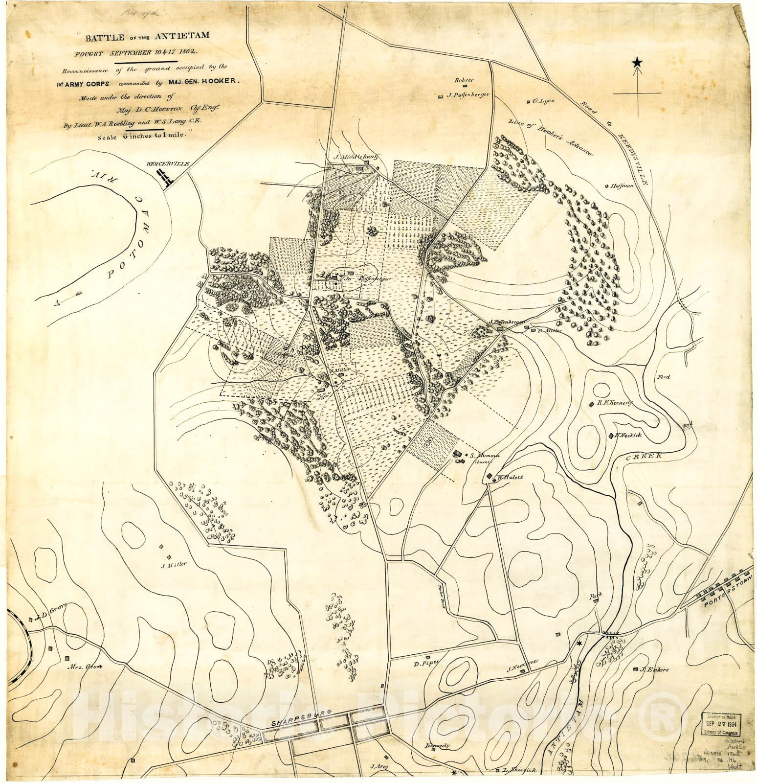 Historic 1862 Map - Battle of The Antietam Fought September 16 & 17, 1862