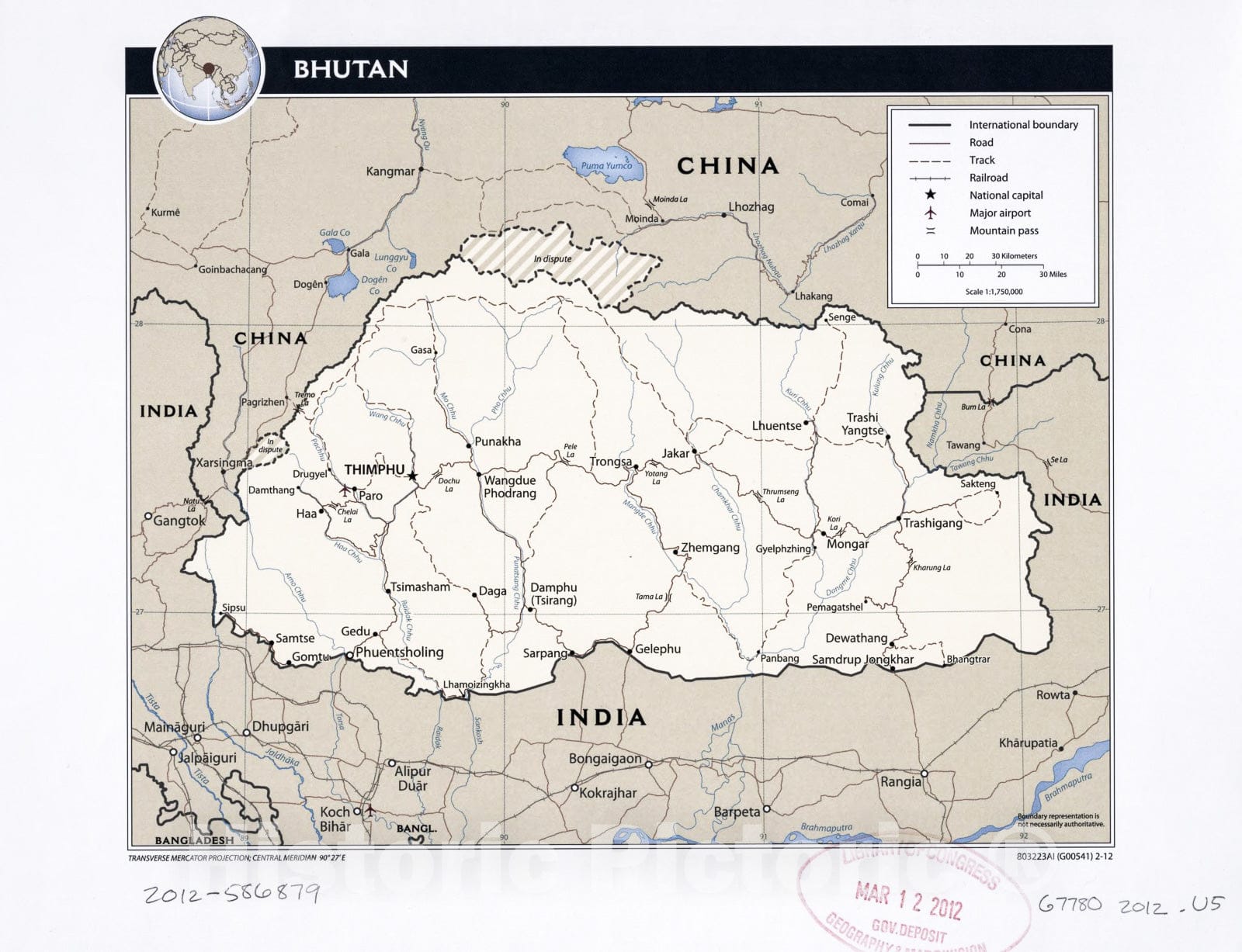 Historic 2012 Map - Bhutan.