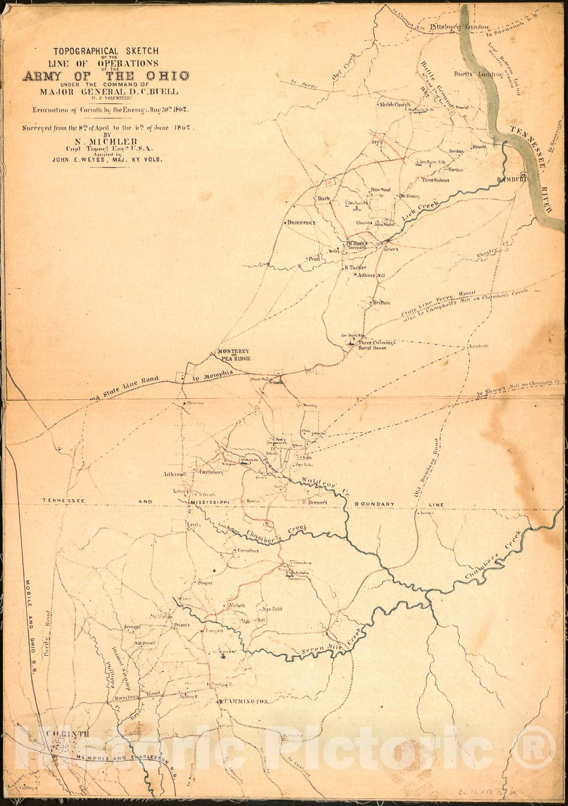 Historic 1862 Map - Topographical Sketch of The line of Operations of The Army of The Ohio Under The Command of Major General D. C. Buell, U.S. Volunteers