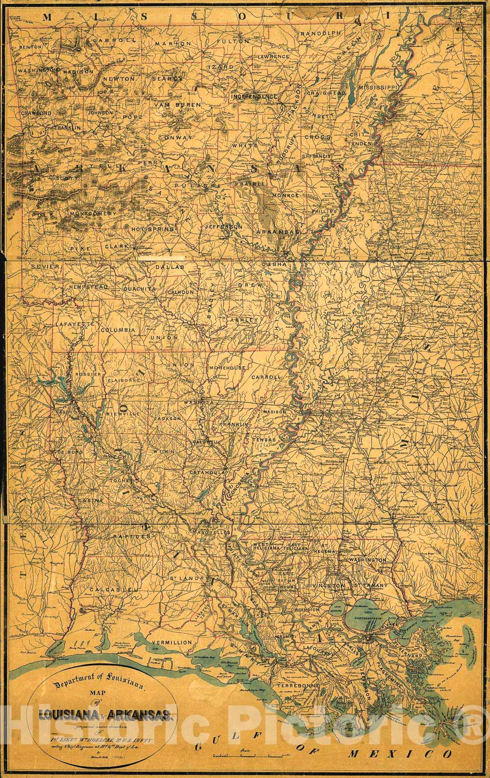 Historic 1864 Map - Map of Louisiana & Arkansas.