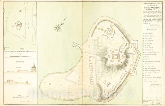 Historic 1927 Map - A General and Particular Plan of The Island of Castle William Near Boston. Shewing The Works in Their Original and Present State