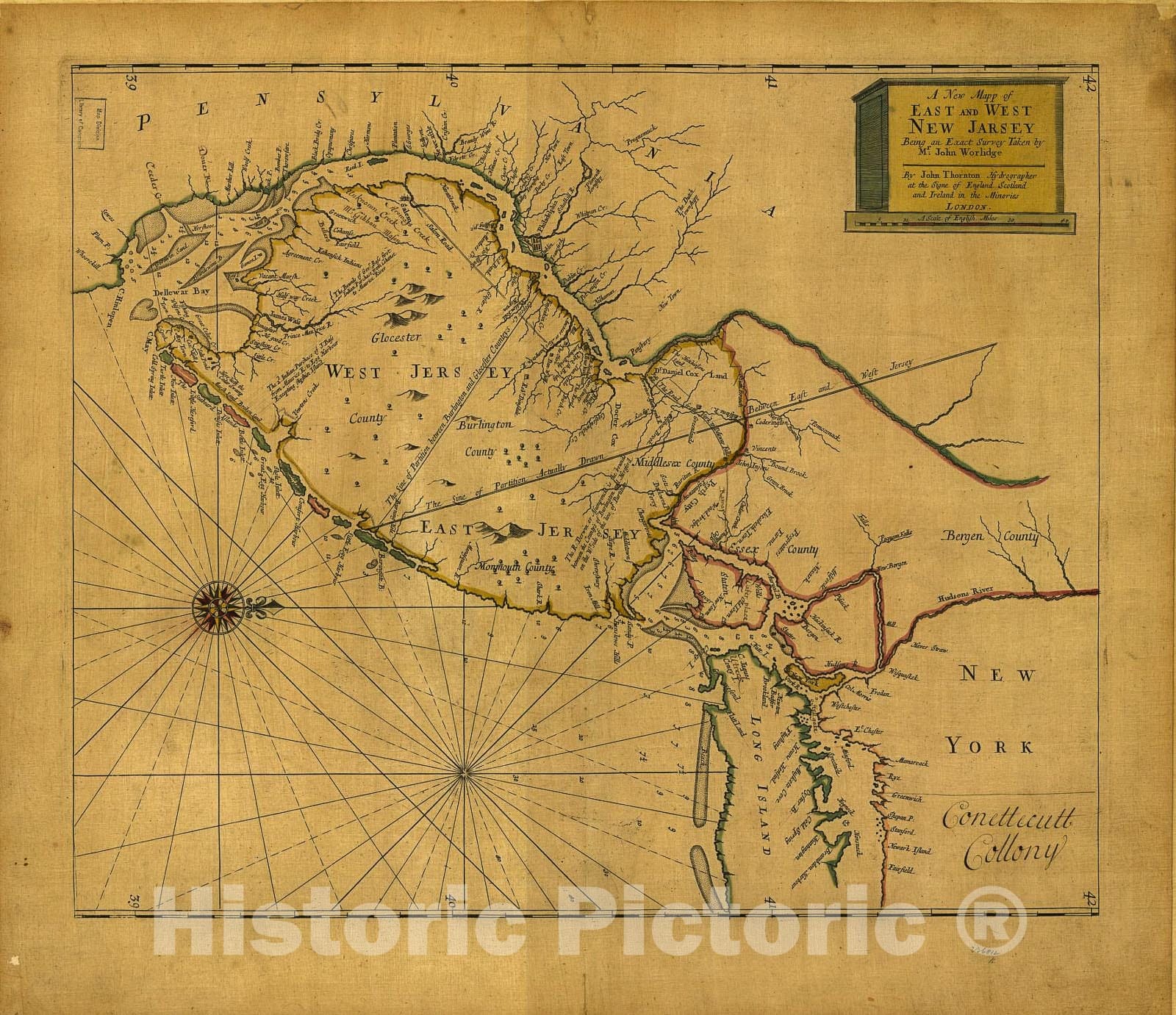Historic 1706 Map - A New mapp of East and West New Jarsey sic : Being an Exact Survey