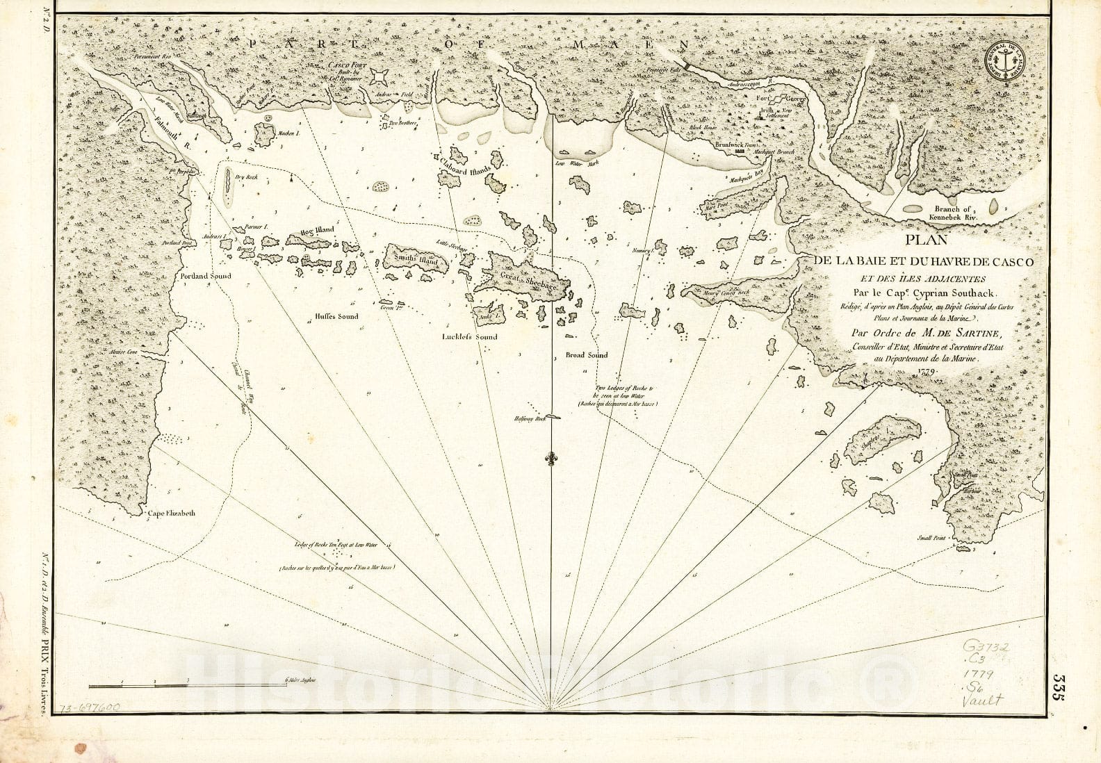 Historic 1779 Map - Plan de la baie et du Havre de Casco et des Ã®les adjacentes,