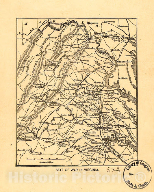 Historic 1865 Map - Seat of war in Virginia 1861-65