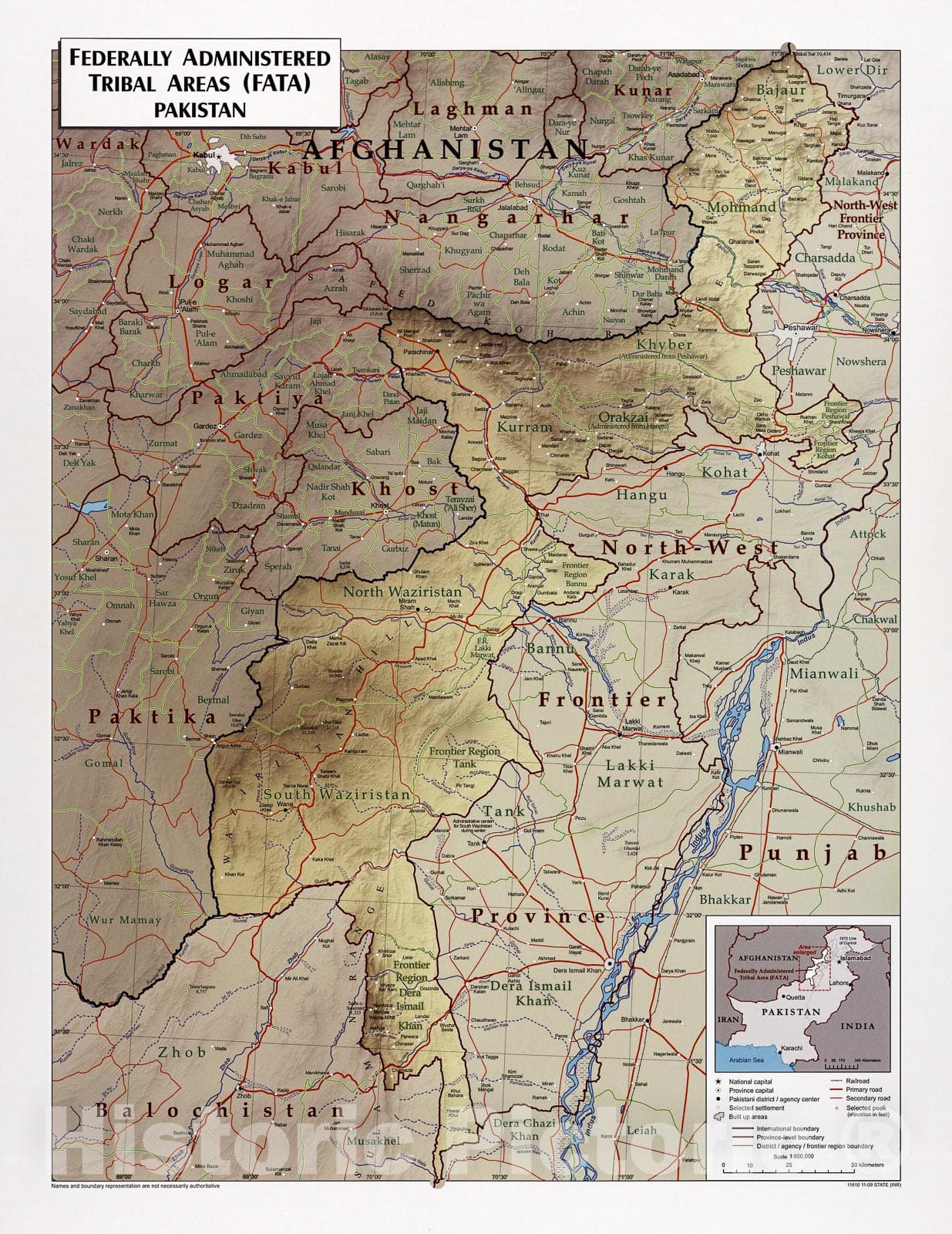 Historic 2009 Map - Federally Administered Tribal Areas (FATA) Pakistan.