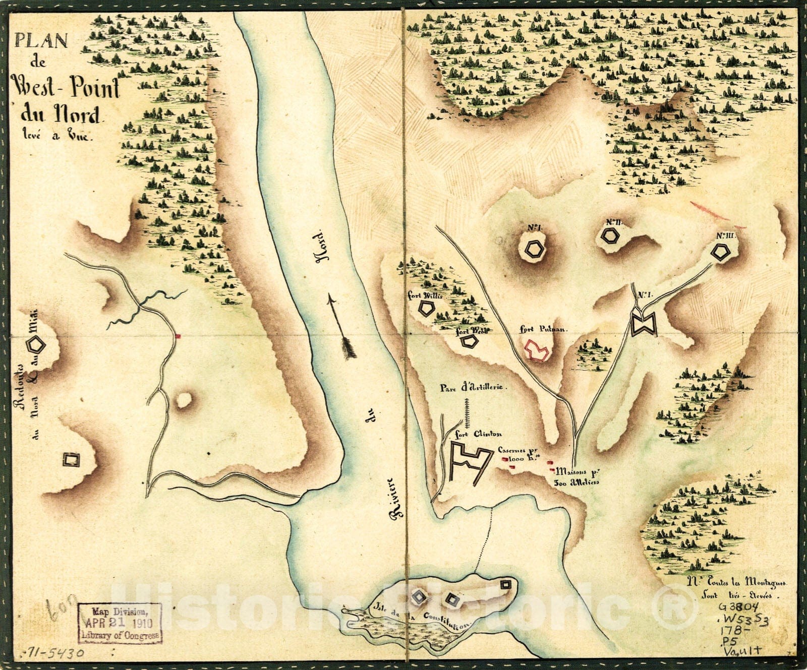 Historic 1780 Map - Plan de West-Point du nord, levÃ© a vue.