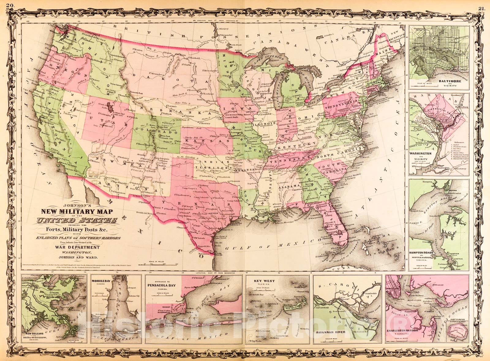 Historic 1863 Map - Johnson's New Illustrated (Steel Plate) Family Atlas, with descriptions, Geographical, Statistical, and Historical