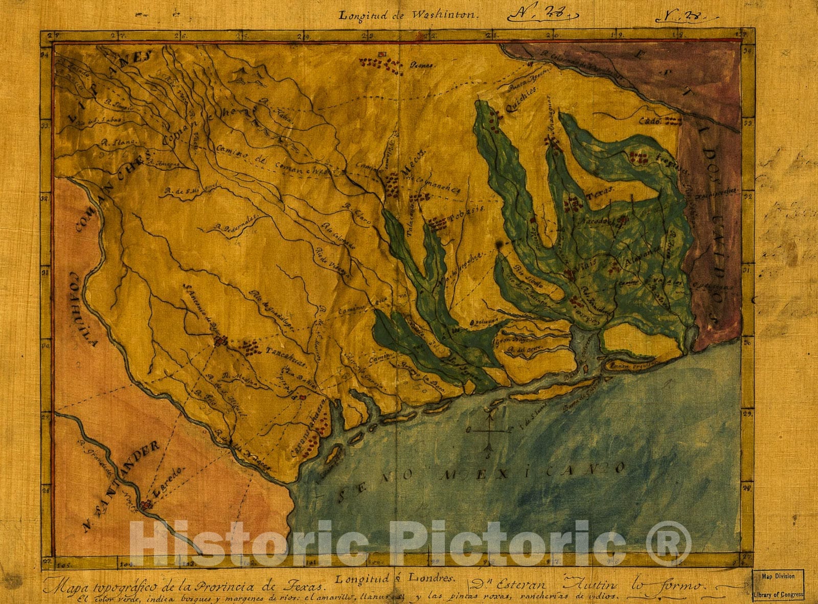 Historic 1822 Map - Mapa topogrÃ¡fico de la Provincia de Texas.