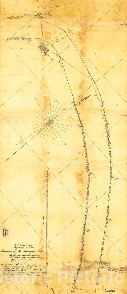 Historic 1862 Map - Reconnoissance of The Mississippi River Below Forts Jackson and St. Philip : Made Previous to The Reduction by The U.S. Fleet