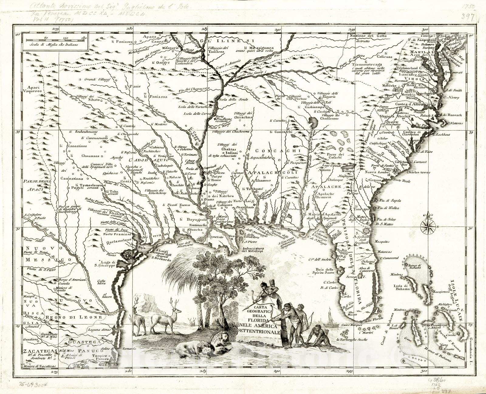 Historic 1750 Map - Carta geografica Della Florida Nell' America settentrionale.