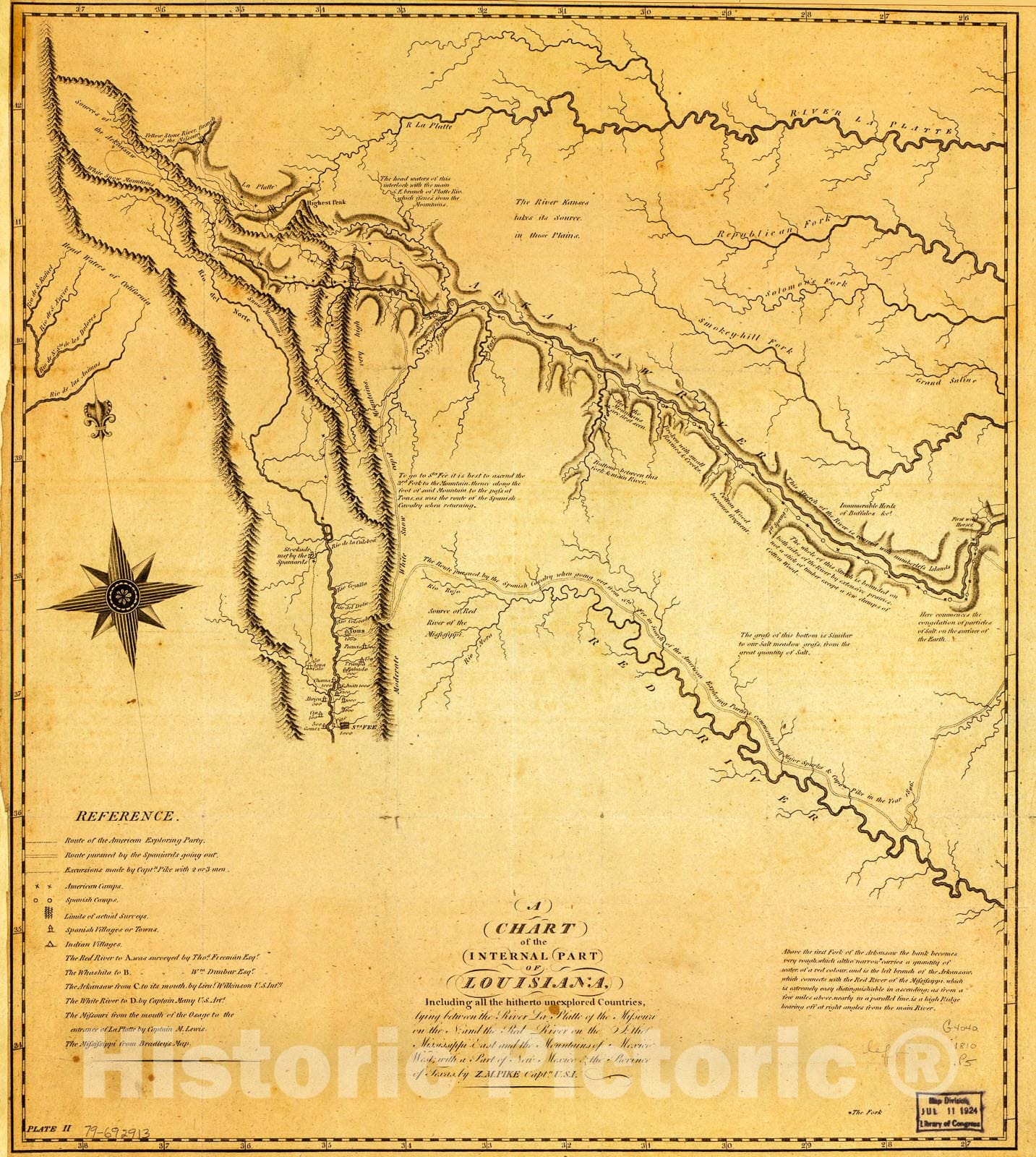 Historic 1810 Map - A Chart of The Internal Part of Louisiana : Including All The hitherto unexplored Countries, Lying Between The River La Platte of The Missouri