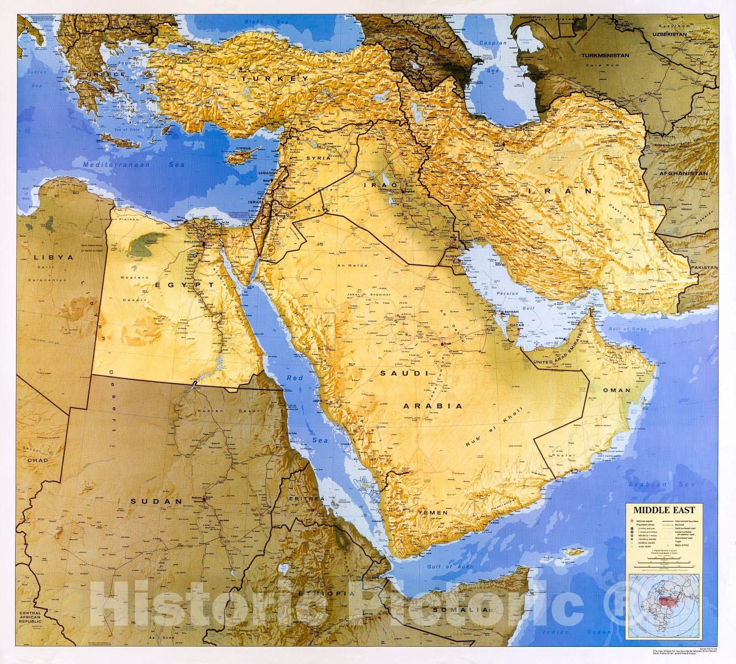 Historic 1993 Map - Middle East. 2