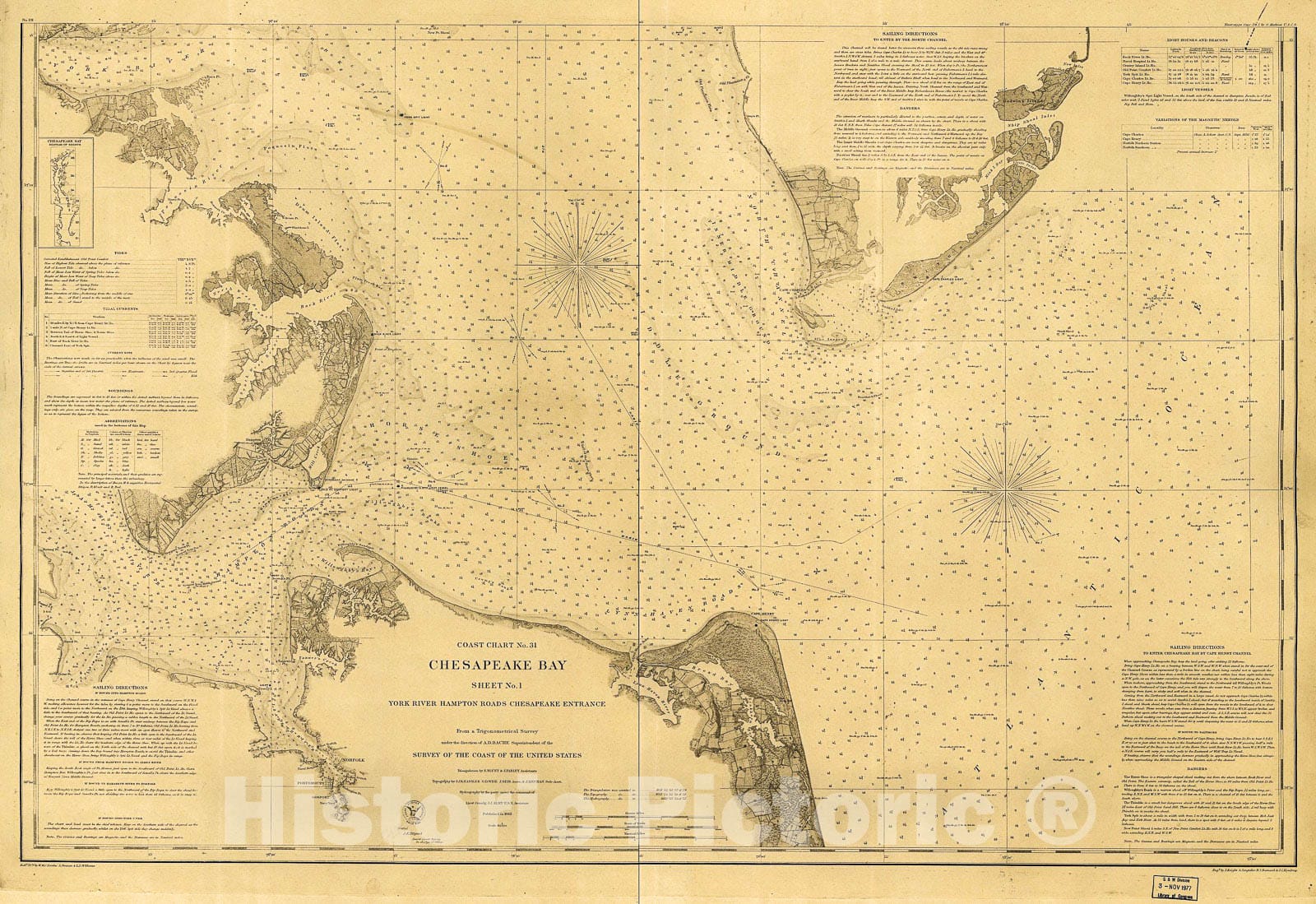 Historic 1863 Map - Chesapeake Bay, Sheet no. 1, York River, Hampton Roads, Chesapeake Entrance.