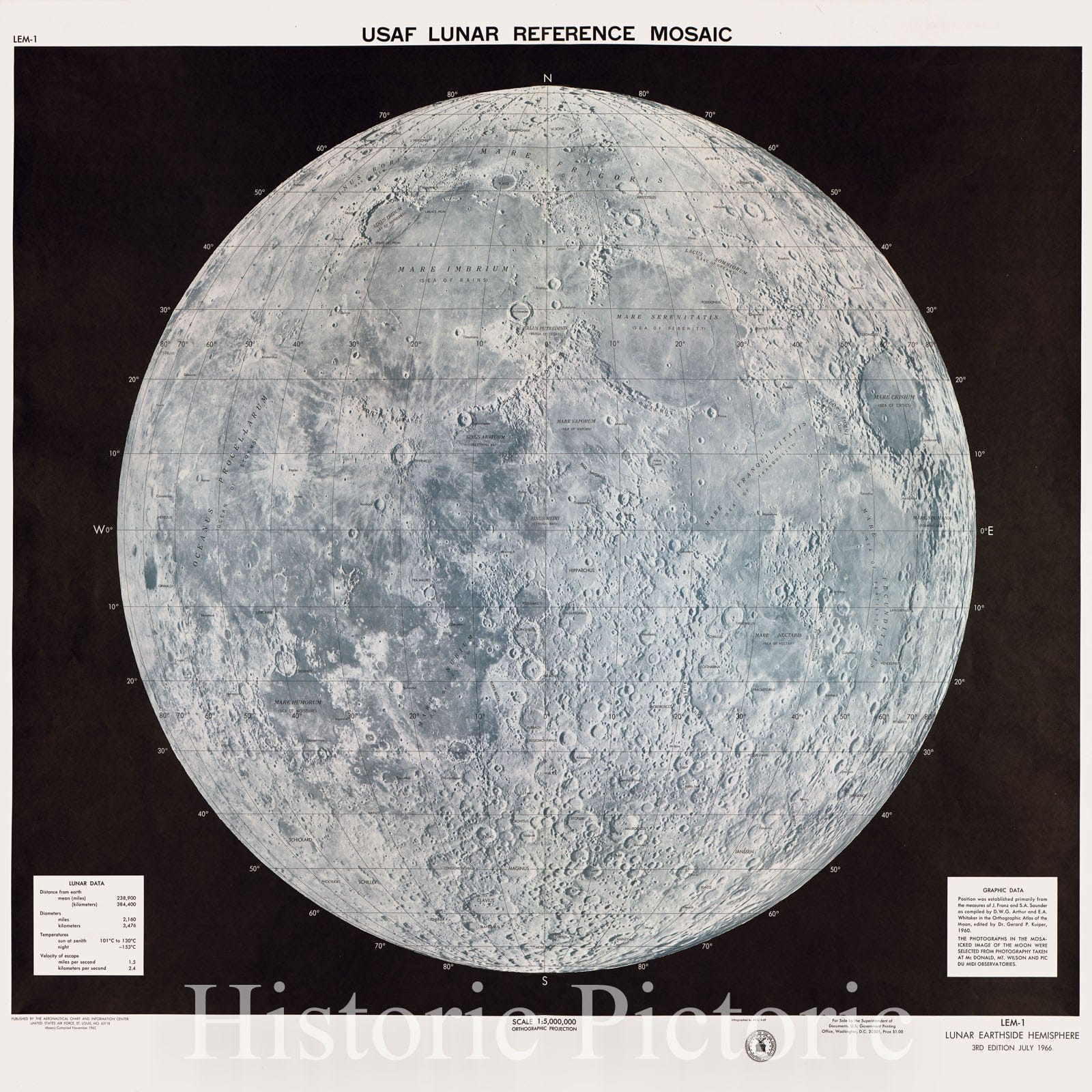 Historic 1966 Map - USAF Lunar Reference Mosaic : LEM-1.