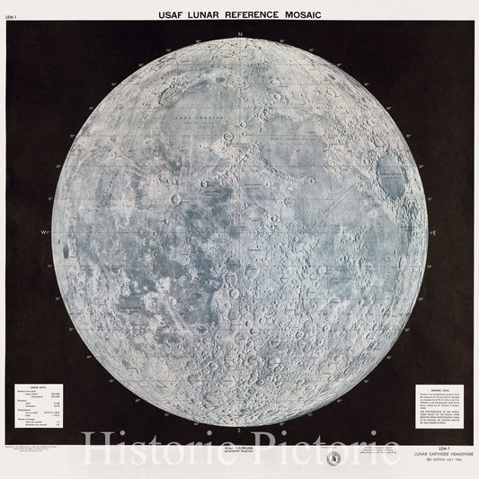 Historic 1966 Map - USAF Lunar Reference Mosaic : LEM-1.