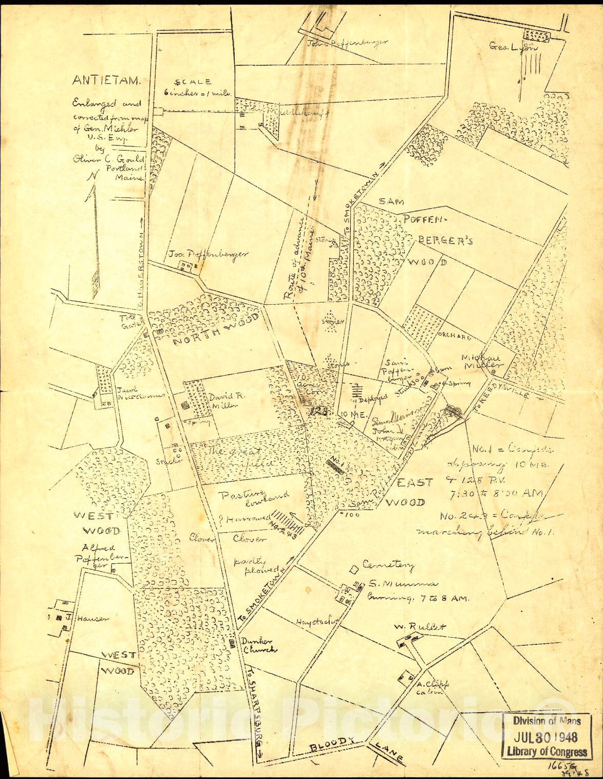 Historic 1890 Map - Antietam. Enlarged and Corrected from map of Gen. Michler, U.S. Eng,