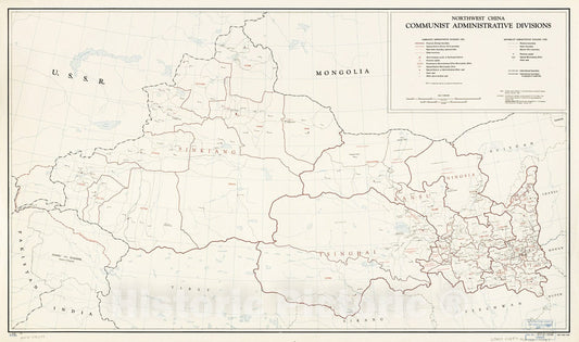 Historic 1952 Map - Northwest China Communist Administrative divisions.