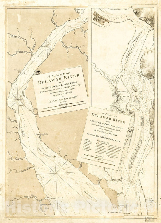 Historic 1779 Map - A Chart of Delawar River from Bombay Hook to Ridley Creek, with soundings &c Taken by Lt. Knight of The Navy.