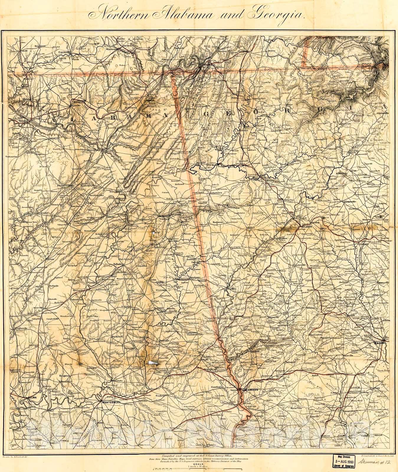 Historic 1864 Map - Northern Alabama and Georgia 2