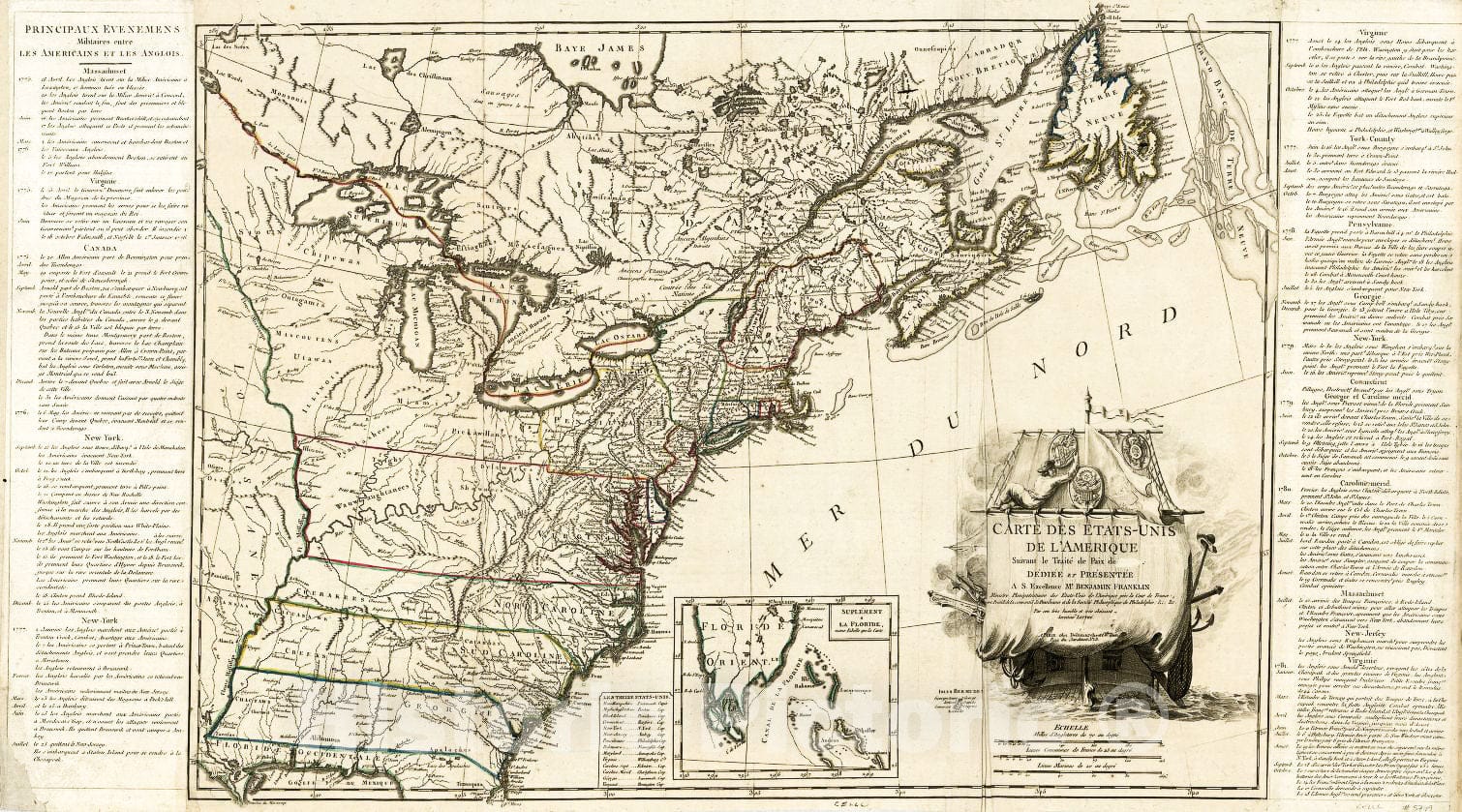 Historic 1805 Map - Carte des Etats-UNIS de l'AmÃ©rique suivant le TraitÃ© de Paix de Espace Vide