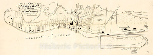Historic 1879 Map - Map of Coney Island, Town of Gravesend, Kings County, State of New York