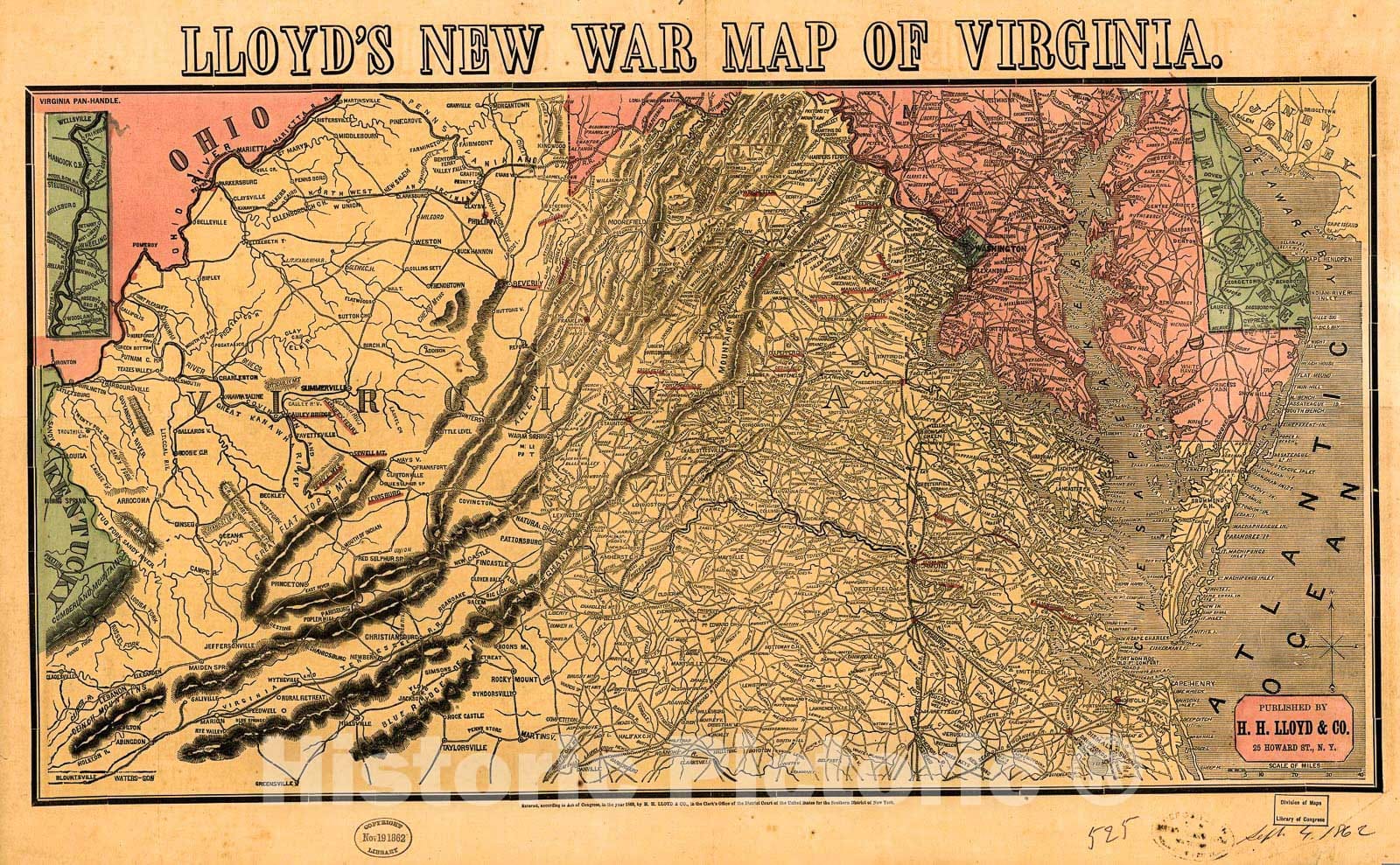Historic 1862 Map - Lloyd's New war map of Virginia.