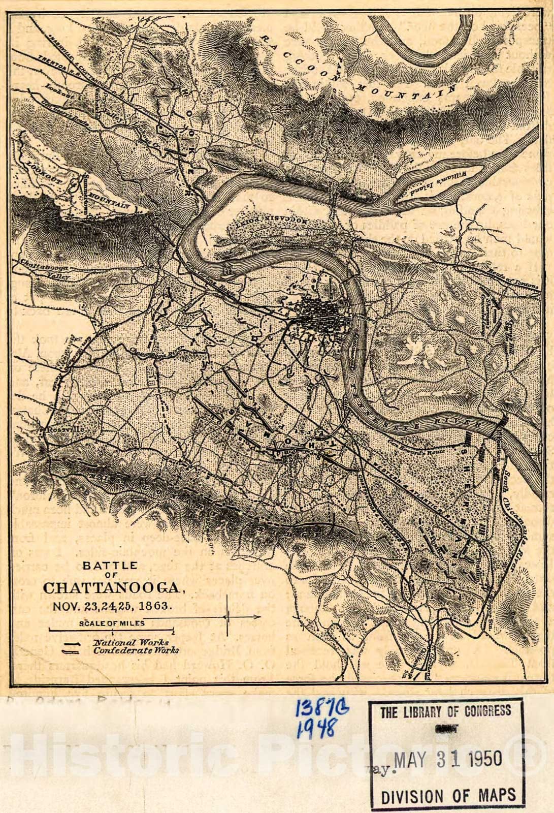 Historic 1885 Map - Battle of Chattanooga, Nov. 23, 24, 25, 1863.