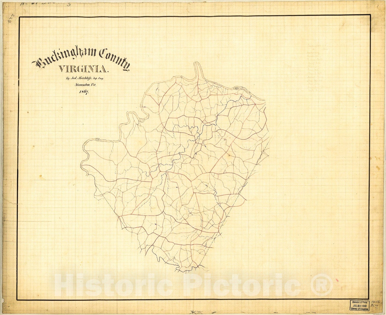 Historic 1867 Map - Buckingham County, Virginia