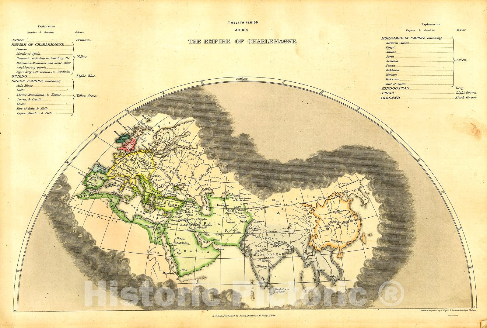 Historic 1846 Map - an Historical Atlas, in a Series of maps of The World as Known at Different Periods, Constructed Upon an Uniform Scale