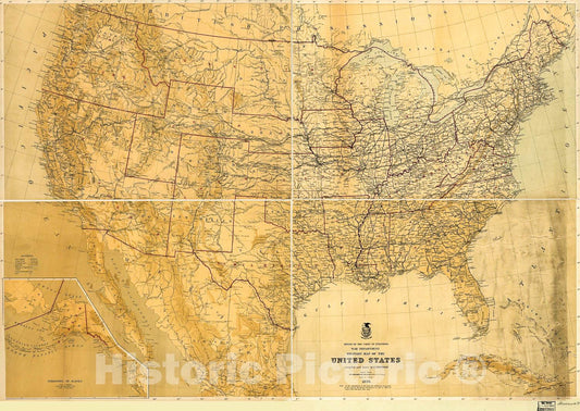 Historic 1869 Map - Military map of The United States