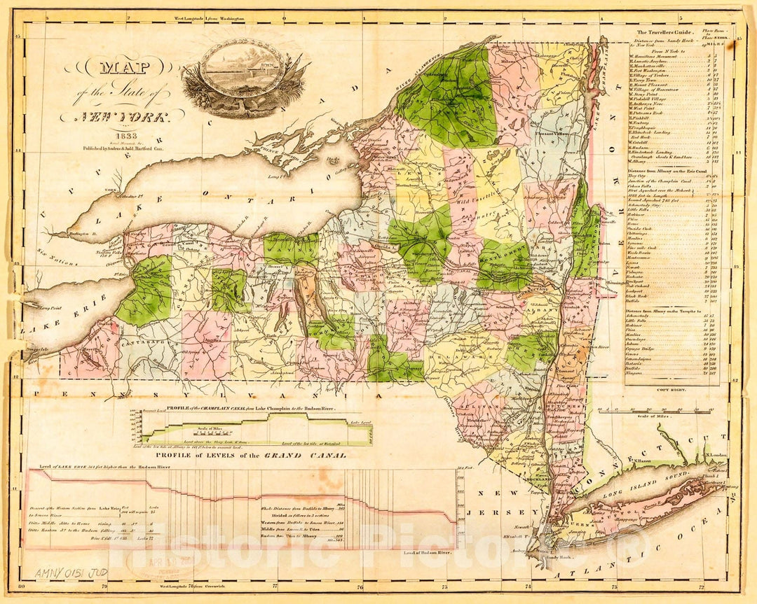 Historic 1833 Map - Map of The State of New York