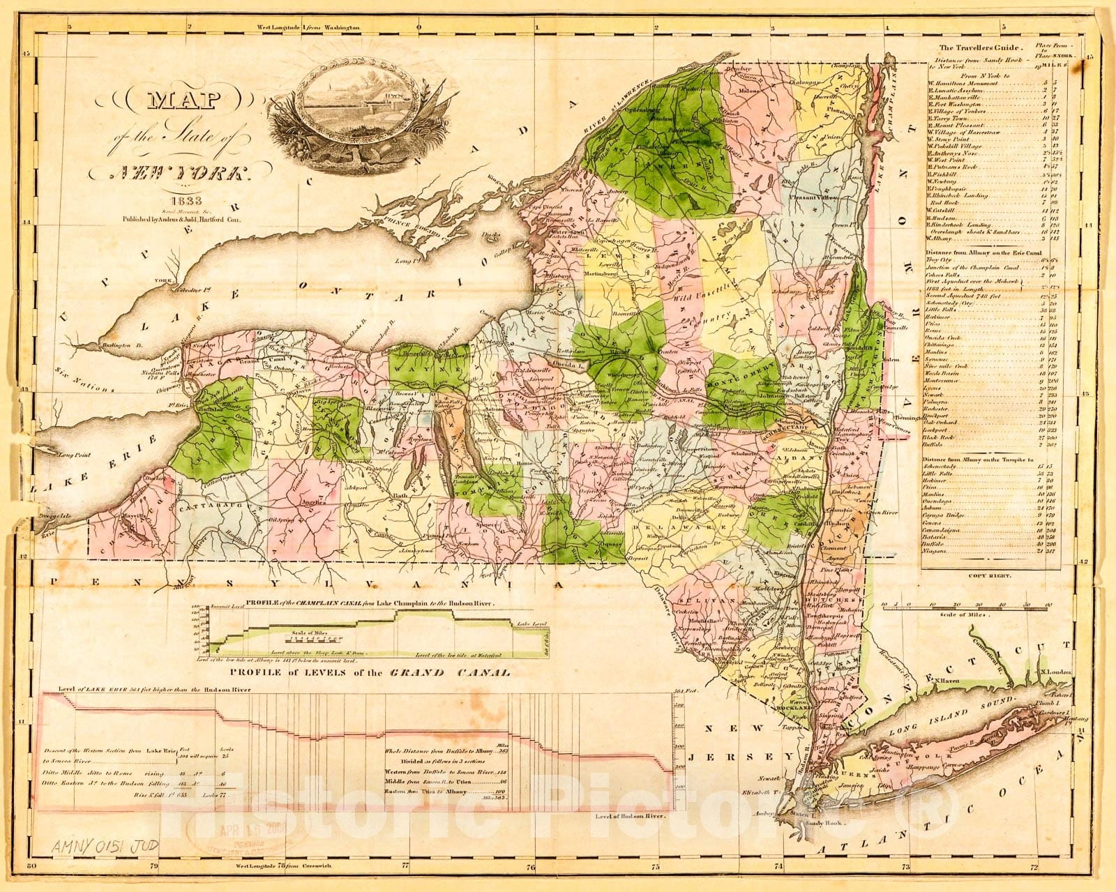 Historic 1833 Map - Map of The State of New York