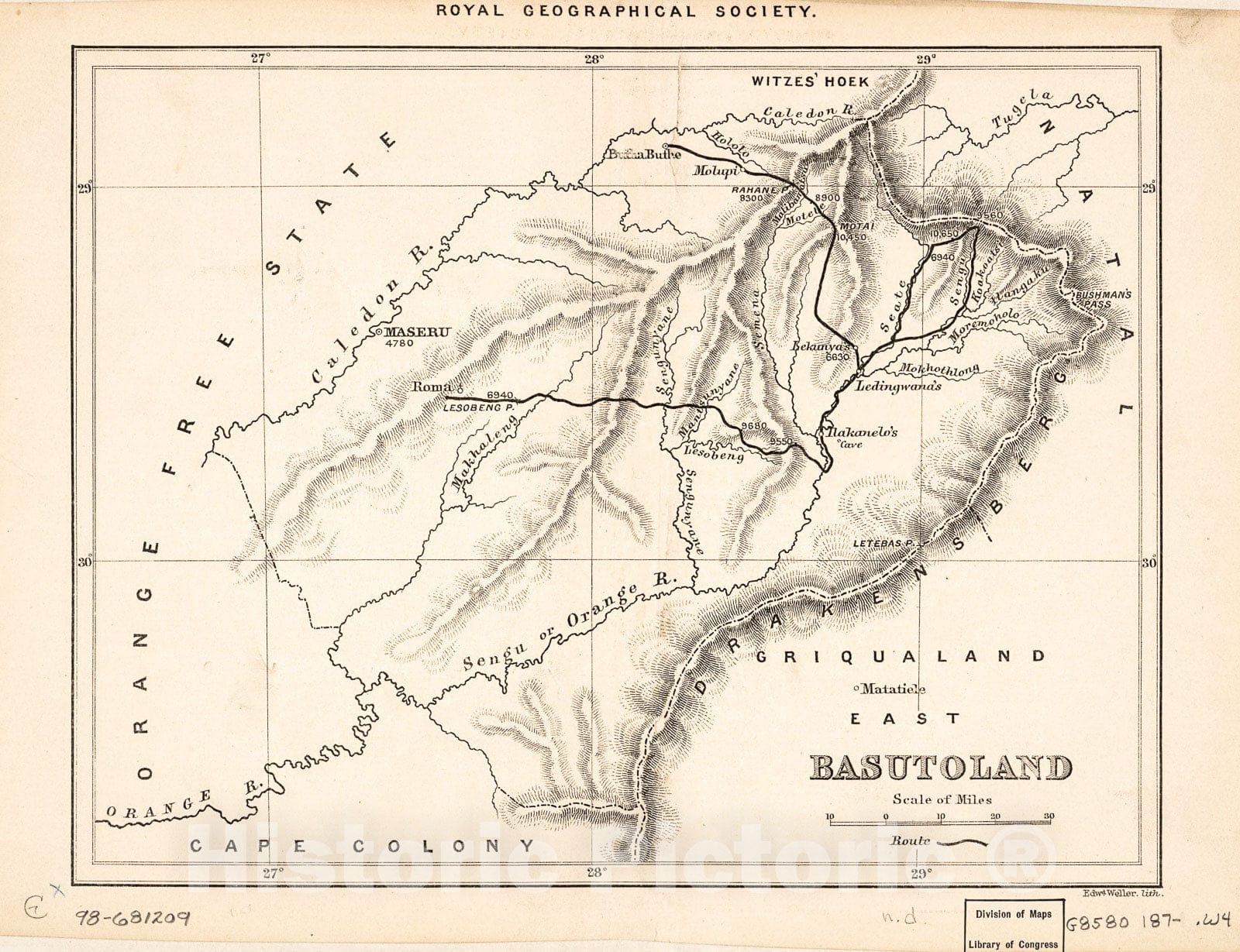 Historic 1870 Map - Basutoland