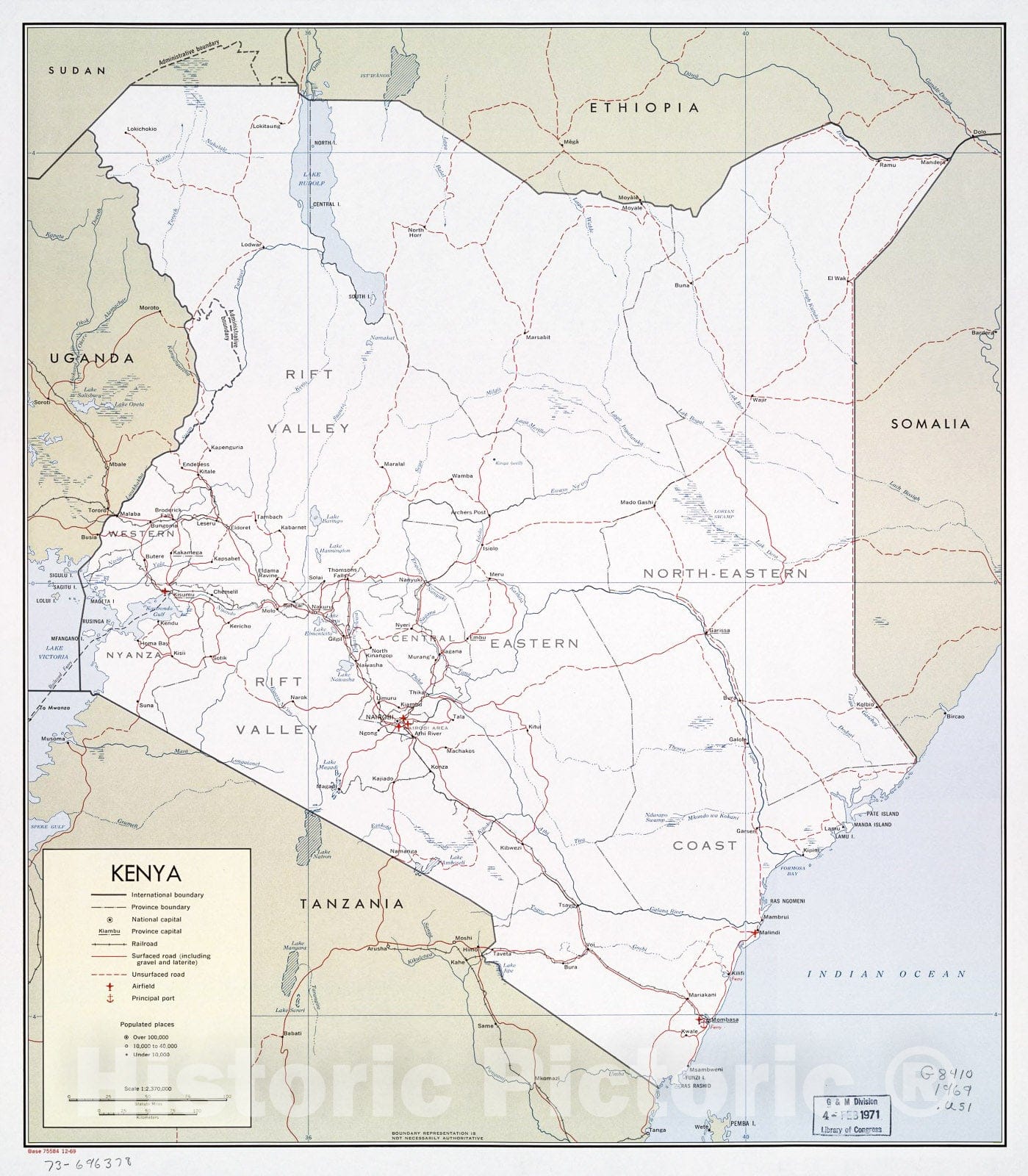 Historic 1969 Map - Kenya. 12-69. 1
