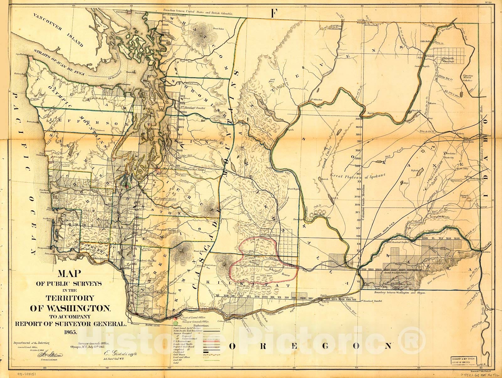 Historic 1865-1866 Map - Map of Public surveys in The Territory of Washington.