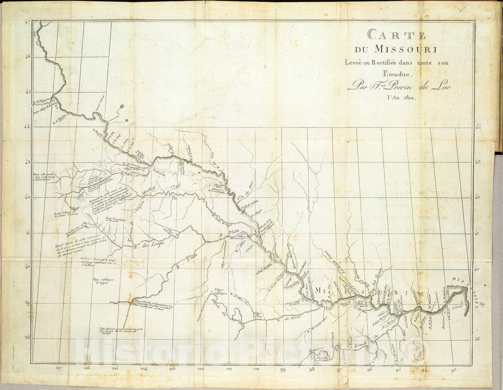Historic 1802 Map - Carte du Missouri : levee ou rectifiÃ©e Dans Toute Son etendue