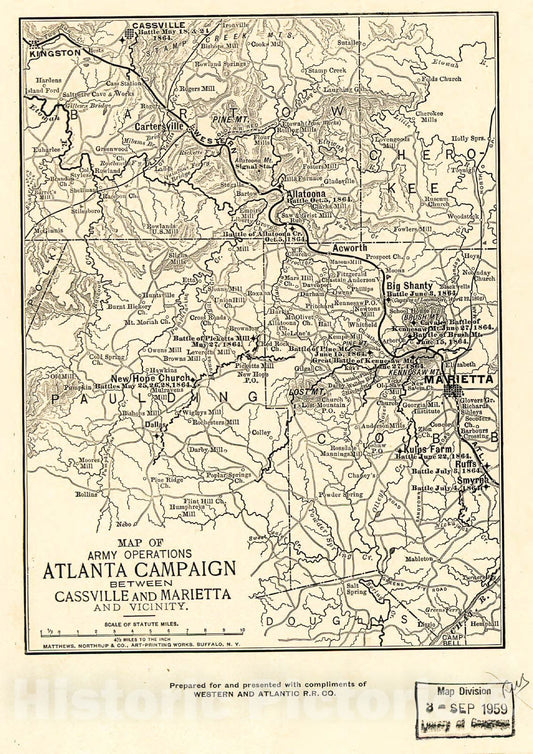 Historic 1864 Map - Map of Army Operations Atlanta Campaign Between Cassville and Mariette and Vicinity